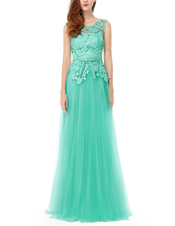 Inexpensive Sleeveless Floor Length Tulle & Lace Evening Party Dress