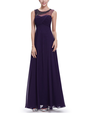 New Fashin Style Sleeveless Long Chiffon Purple Formal Evening Dress