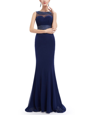 Elegant Sheath Sleeveless Long Chiffon Formal Evening Dress