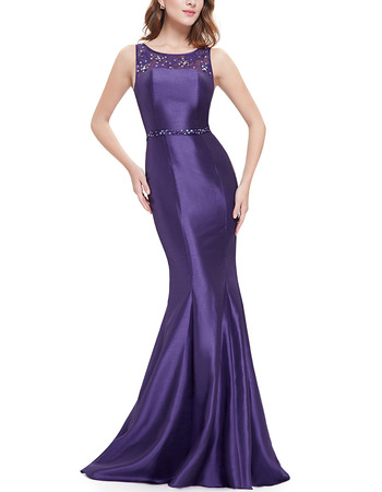 Inexpensive Sheath Sleeveless Long Satin Black/ Purple Formal Evening Dress