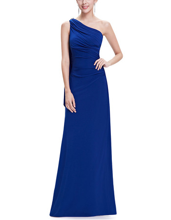 Elegant One Shoulder Sleeveless Long Chiffon Formal Evening Party Dress