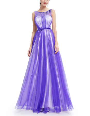 New Style Charming Sleeveless Long Satin Tulle Formal Evening Party Dress