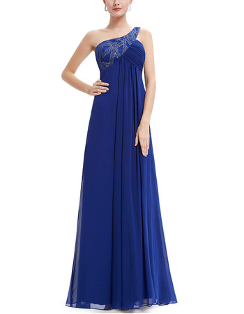 Simple Empire One Shoulder Floor Length Chiffon Evening Dress