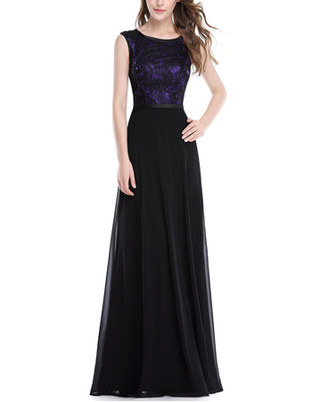 Affordable Sleeveless Long Chiffon Lace Formal Evening Wear Dress