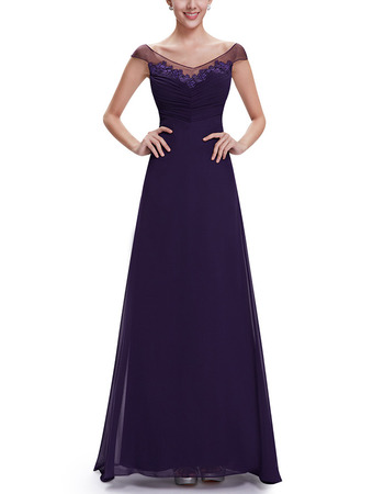 Timeless A-Line V-Neck Floor Length Chiffon Formal Evening Wear Dress