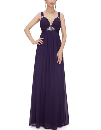 Sexy Sweetheart Long Chiffon Purple Evening Wear Dress with Straps