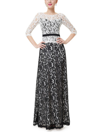 Discount Long Lace Two-Piece Formal Evening Dress with 3/4 Long Sleeves