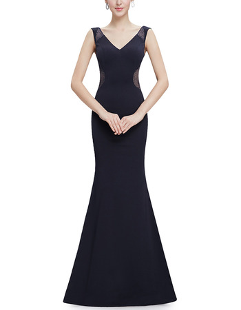 Affordable Sheath V-Neck Sleeveless Floor Length Satin Evening Dress