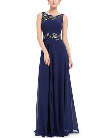 Affordable Sleeveless Long Chiffon Applique Formal Evening Dress