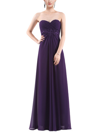 Simple Sweetheart Long Chiffon Purple Formal Evening Party/ Bridesmaid Dress