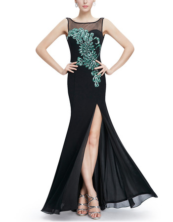 Affordable Sheath Floor Length Chiffon Evening Dress with Slit