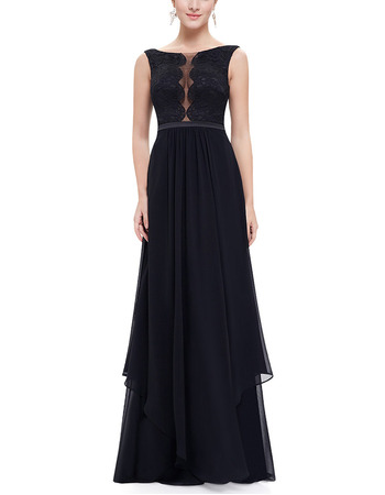 Sexy A-Line Sleeveless Floor Length Chiffon Lace Evening Dress