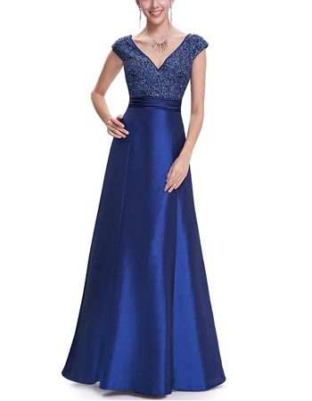 New Style A-Line V-Neck Floor Length Taffeta Evening Dress