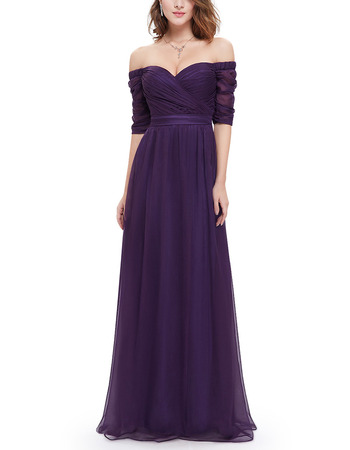 Timeless Sweetheart Long Chiffon Formal Evening Dress with Half Sleeves