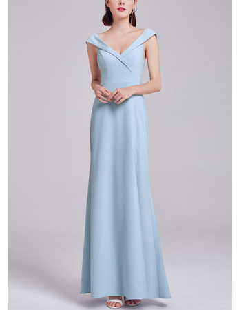 New Style V-Neck Floor Length Satin Formal Evening Dress with Slit