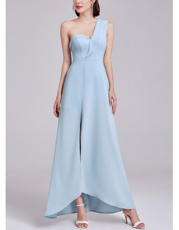 Women's One Shoulder High-Low Satin Formal Evening Dress with Slit