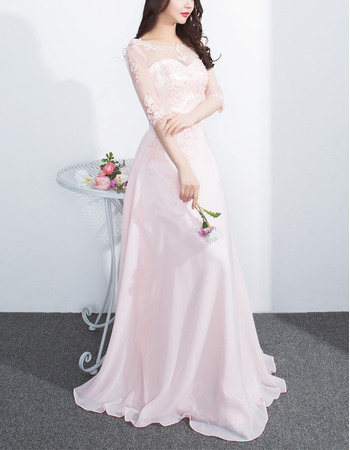 Designer Full Length Chiffon Formal Evening Wear Dress with Half Sleeves