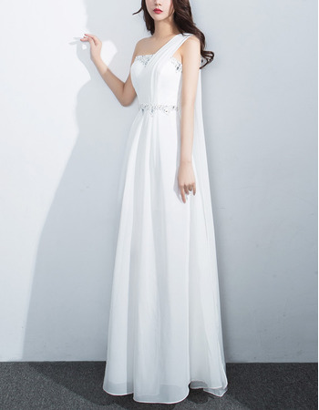 Women's Elegant One Shoulder Sleeveless Long Chiffon Formal Evening Dress