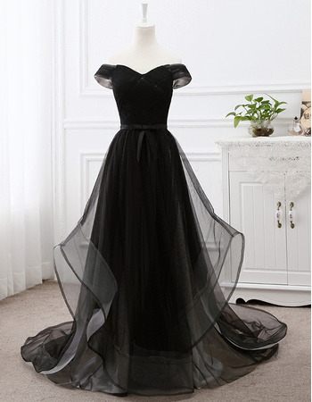 Classy Off-the-shoulder Sweep Train Long Black Formal Evening Wear