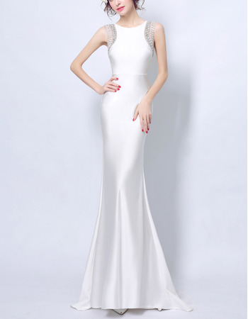 Elegant Sheath Sleeveless Long White Satin Formal Evening Dress