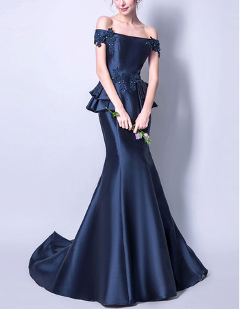 Designer Off-the-shoulder Long Satin Formal Evening Dress