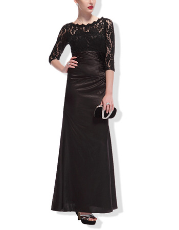 Modern Full Length Black Formal Mother Dress with 3/4 Long Lace Sleeves