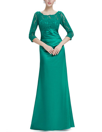 Stylish Long Satin Formal Mother Dress with 3/4 Long Lace Sleeves