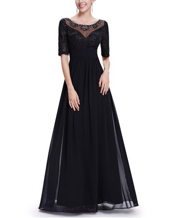 Affordable A-Line Full Length Chiffon Formal Mother Dress with Half Sleeves