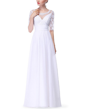 Modern Long Chiffon Formal Mother Dress with Half Lace Sleeves