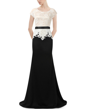 Modest Long Chiffon & Lace Formal Mother Dress with Short Sleeves