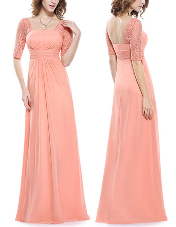 Elegant Floor Length Chiffon Mother Formal Dress with Half Lace Sleeves