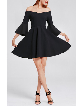 Inexpensive Off-the-shoulder Mini Black Homecoming Dress with Bell Sleeves