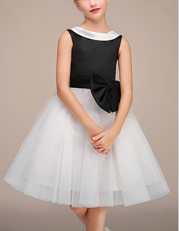 Pretty Lapel Knee Length Black & White Little Girls Party Dress