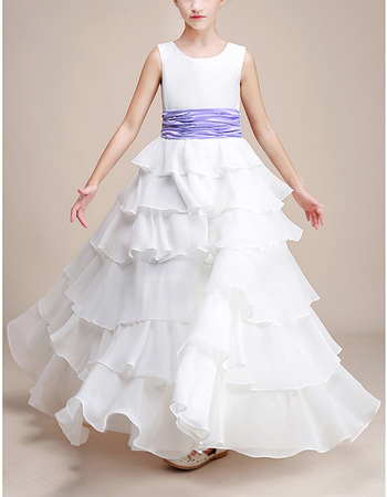 Stylish Floor Length Chiffon Layered Skirt Flower Girl Dress