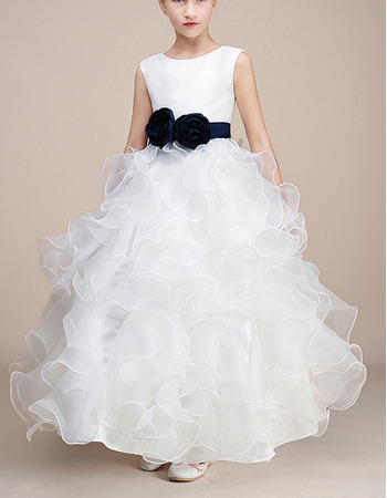 Pretty Ankle Length Ruffle Skirt white Flower Girl Dress with Sashes