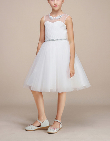 Simple A-Line Knee Length Satin Organza Flower Girl Dress