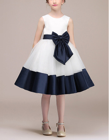 Cute A-Line Knee Length Satin Flower Girl Dress with Belts