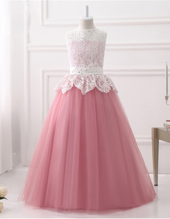 Pretty Ball Gown Sleeveless Floor Length Lace Flower Girl Dress