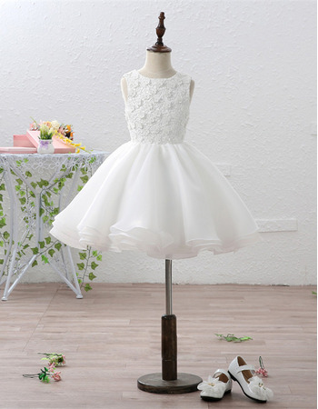 New Short Organza Flower Girl Dress with Detachable Train