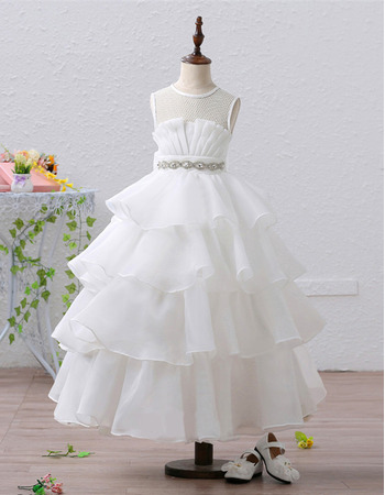 Stunning Tea Length Organza Tulle Layered Skirt Flower Girl Dress