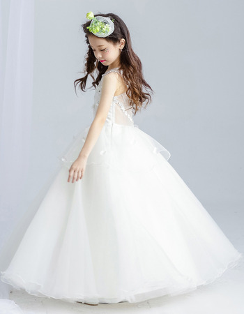 A-Line Ankle Length Organza First Communion Dress With Bow Ruched Appliques
