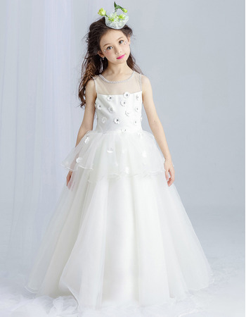 Stunning Floor Length Satin Organza First Communion Dress with Applique