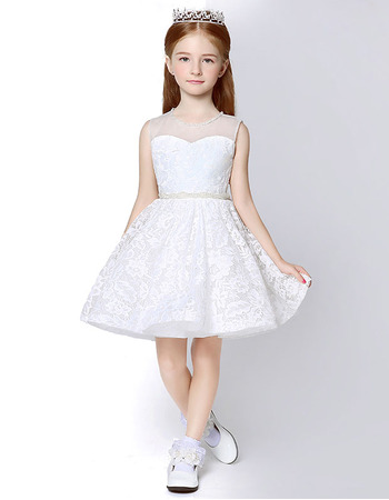 Kids Affordable A-Line Sleeveless Mini/ Short Lace Flower Girl Dress