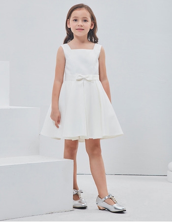 Inexpensive Cute A-Line Square Sleeveless Short Satin Flower Girl Dress