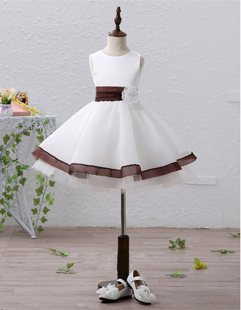 Inexpensive Pretty A-Line Short Satin Flower Girl Dresses with Belts