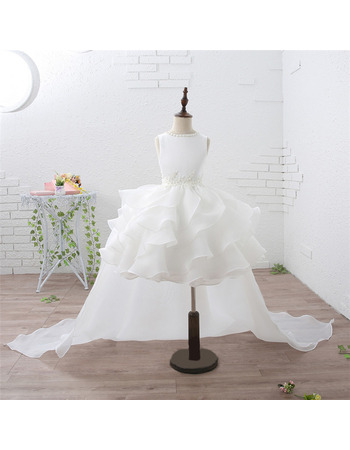 Affordable Beautiful Short Ruffle Skirt Flower Girl Dress with Detachable Train