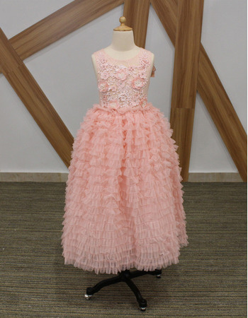 Beautiful Tea Length Ruffle Skirt Pink Flower Girl Dresses