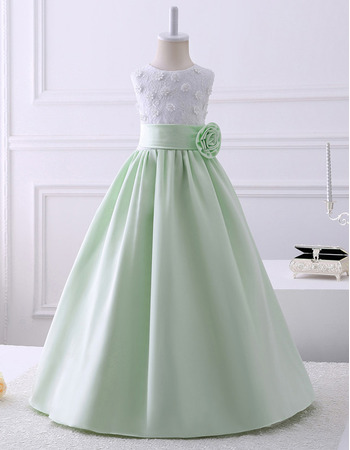 Discount Pretty A-Line Sleeveless Floor Length Satin Lace Flower Girl Dresses