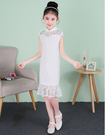 New Classy Pretty Column Mandarin Collar Short Lace Flower Girl Dresses