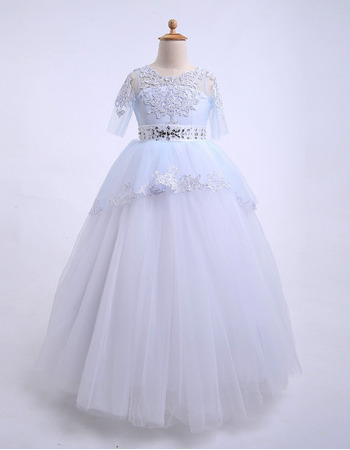 Custom Stunning Ball Gown Floor Length Flower Girl Dresses with Half Sleeves